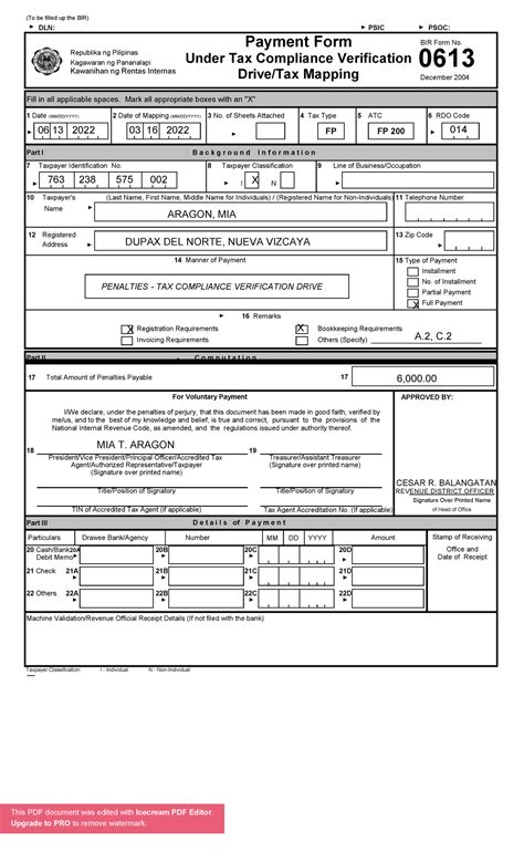 bir form 0613|(To be filled up the BIR) DLN: PSIC PSOC: Payment Form Under .